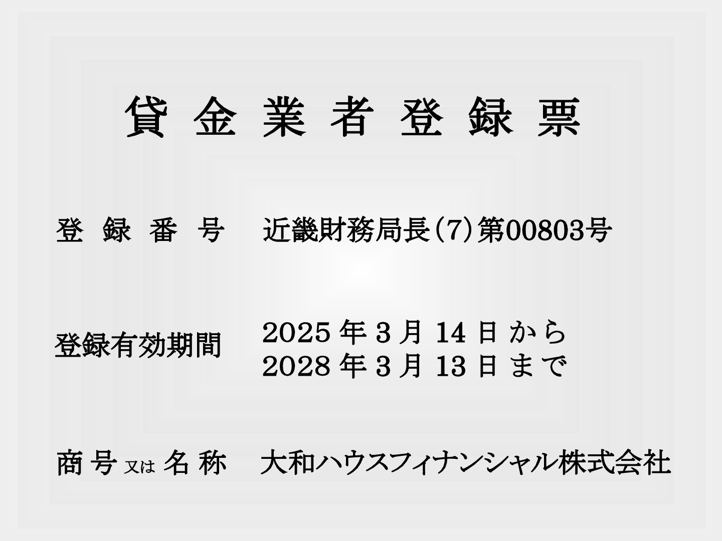 貸金業者登録票