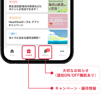 キャンペーン情報、大切なお知らせを見逃さない。